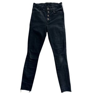MOTHER The Pixie Ankle Fray High Rise Button Fly Skinny Jeans Black Wash Size 26